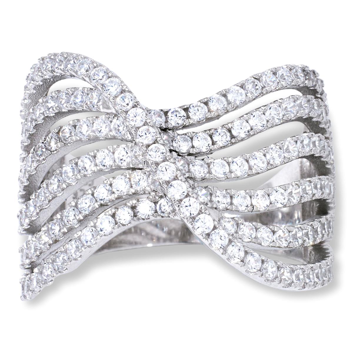 Absolute Sterling Silver 2.25ctw 6-Row Pav Wave Band Ring, Size 6