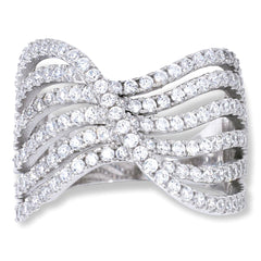 Absolute Sterling Silver 2.25ctw 6-Row Pav Wave Band Ring, Size 6