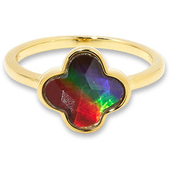 Canadian Ammolite Gems Ammolite Triplet Gold-Plated Clover-Shaped Ring, Size 7