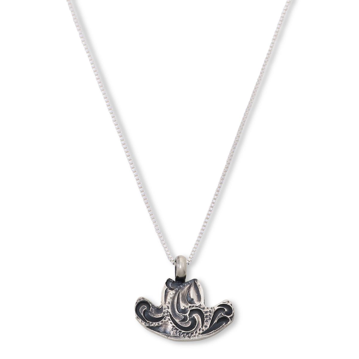 Chaco Canyon Sterling Silver Stamped Cowboy Hat  Necklace, 18"