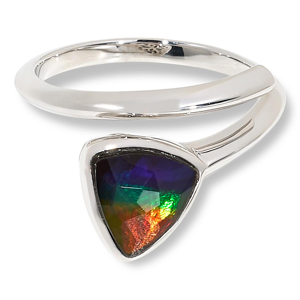 Canadian Ammolite  Sterling Silver Trilliant-Cut Ammolite Bypass Ring, Size 9
