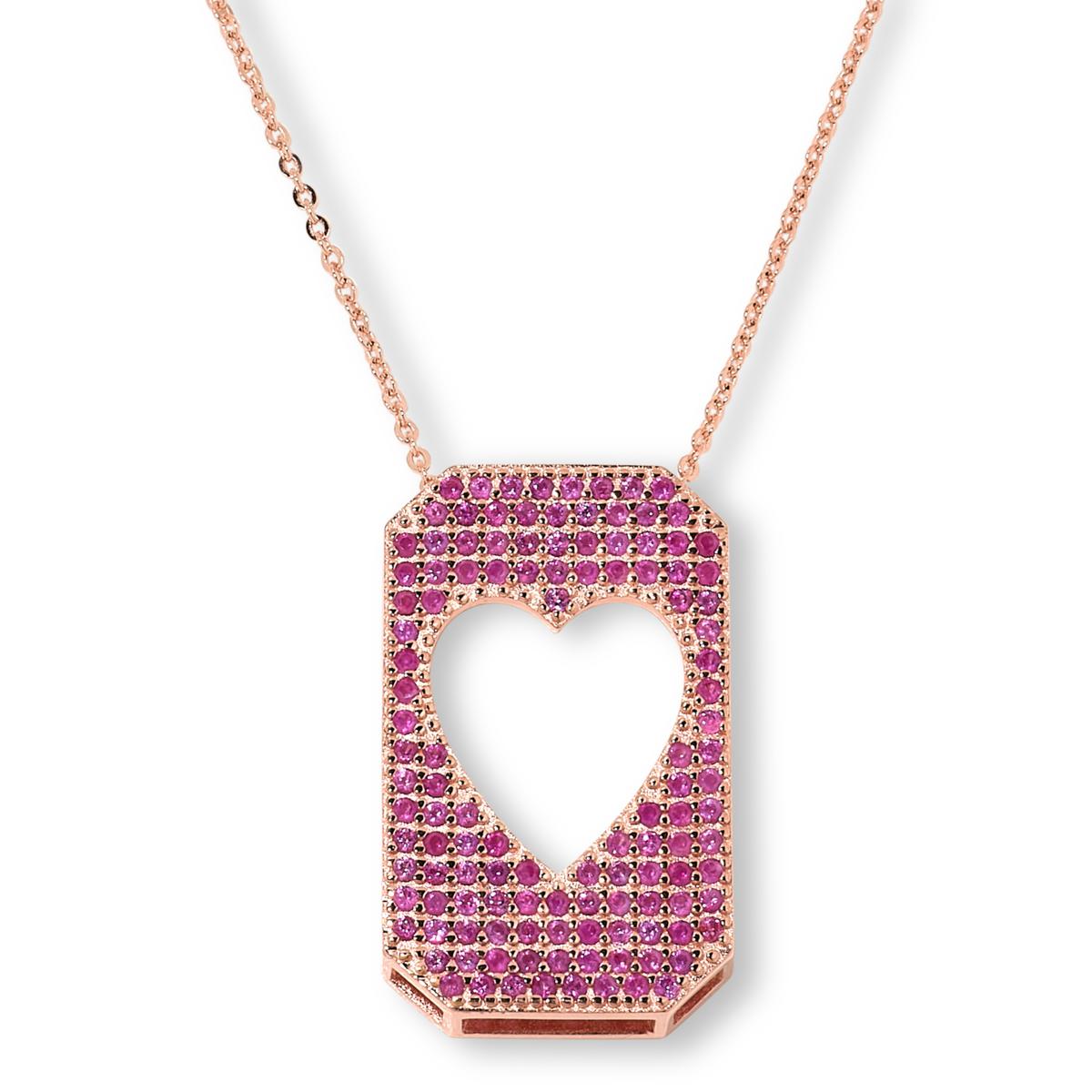 Colleen Lopez Sterling Silver Pink Sapphire Heart Tag Pendant Necklace, 20"
