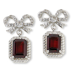 Colleen Lopez Sterling Silver Garnet & White Zircon Bow Drop Earrings – 3.94 CTW
