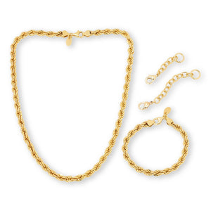 Bellezza Bronze Rope Chain Necklace & Bracelet 2-piece Set. S/M