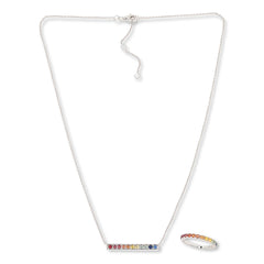 Colleen Lopez Sterling Silver Multi Sapphire Bar Necklace & Band Ring Set, Size 9