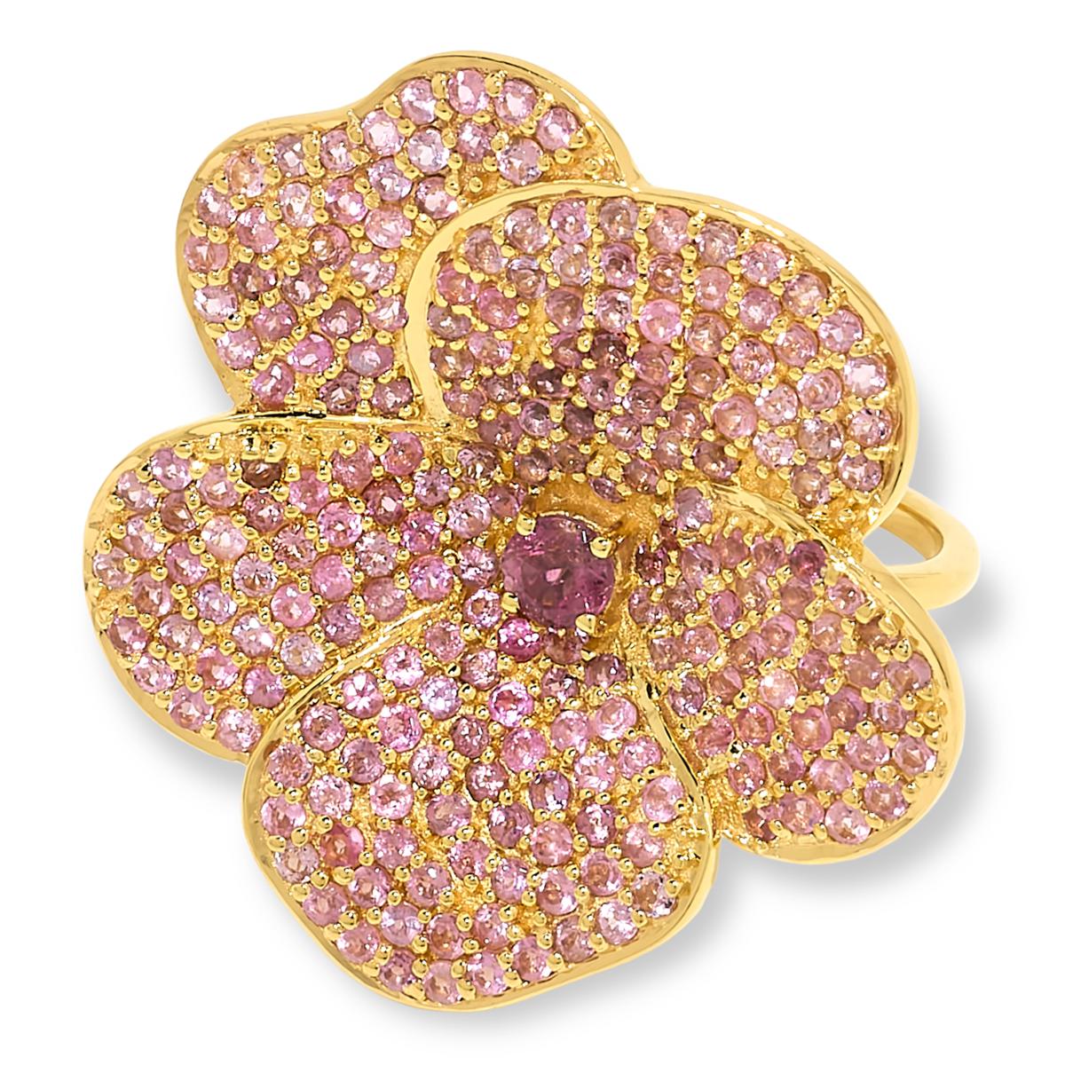 Rarities Sterling Silver Goldclad Pink Tourmaline Flower Ring, Size 8