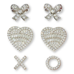 Absolute Sterling Silver 3.48ctw Heart, Bow & XO Stud Earrings
