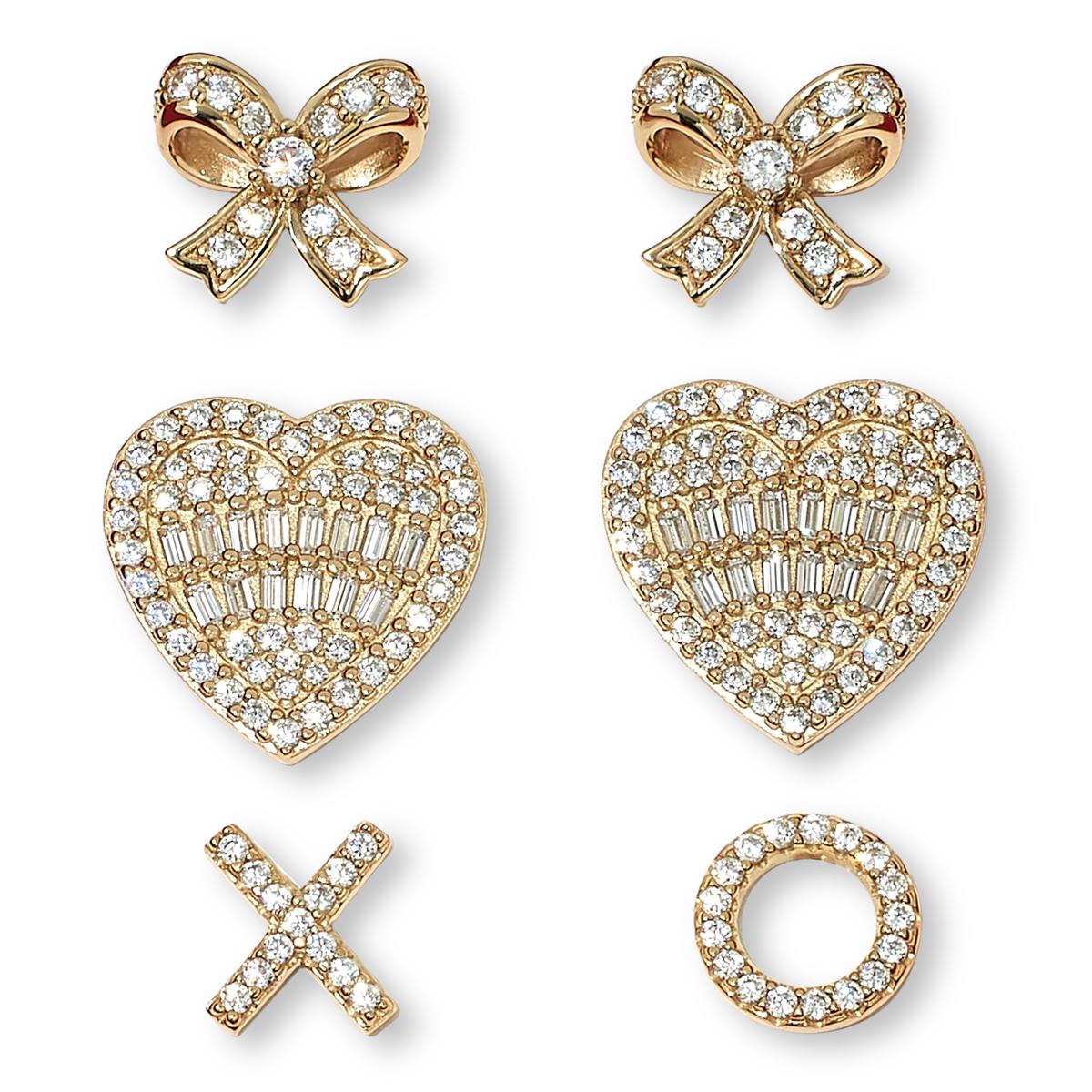 Absolute Sterling Silver Goldclad 3.48ctw Heart, Bow & XO Stud Earrings