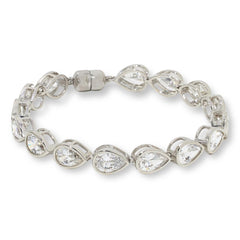 Absolute Sterling Silver Couture Bezel-Set Pear-cut Magic Magnet Clasp Bracelet, 7"