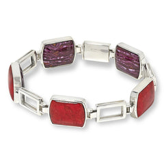 Jay King Sterling Silver Red Coral-Purple Shell Reversible Bracelet