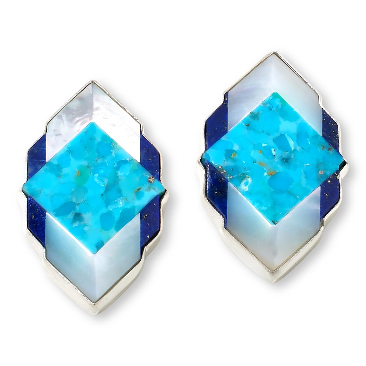 Jay King Sterling Silver Mother-of-Pearl, Turquoise & Lapis Inlay Earrings