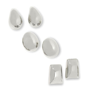 Bellezza white Bronze Small Puffy Button Stud Earrings 3-piece Set