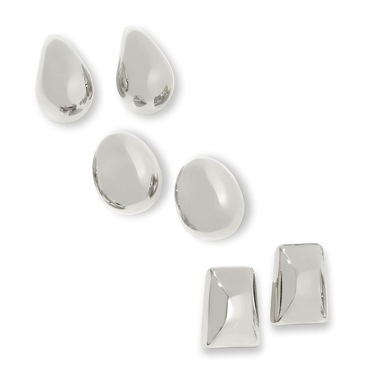 Bellezza white Bronze Small Puffy Button Stud Earrings 3-piece Set