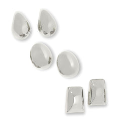 Bellezza white Bronze Small Puffy Button Stud Earrings 3-piece Set