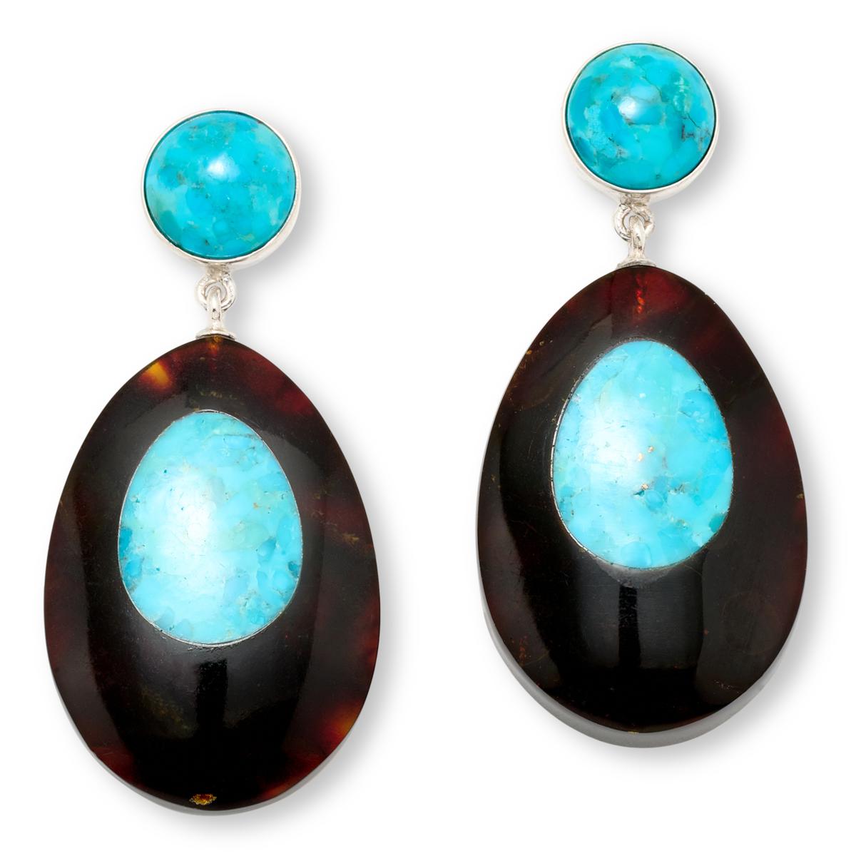 Jay King Sterling Silver Amber & Turquoise Inlay Drop Earrings