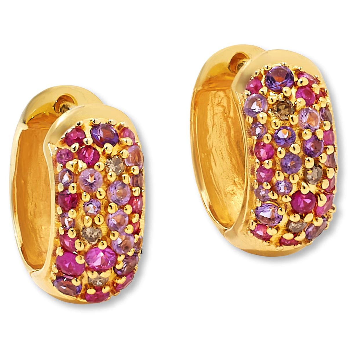 Rarities Sterling Silver Goldclad Diamond-Accented Pink Sapphire/ Amethyst Huggie Earrings