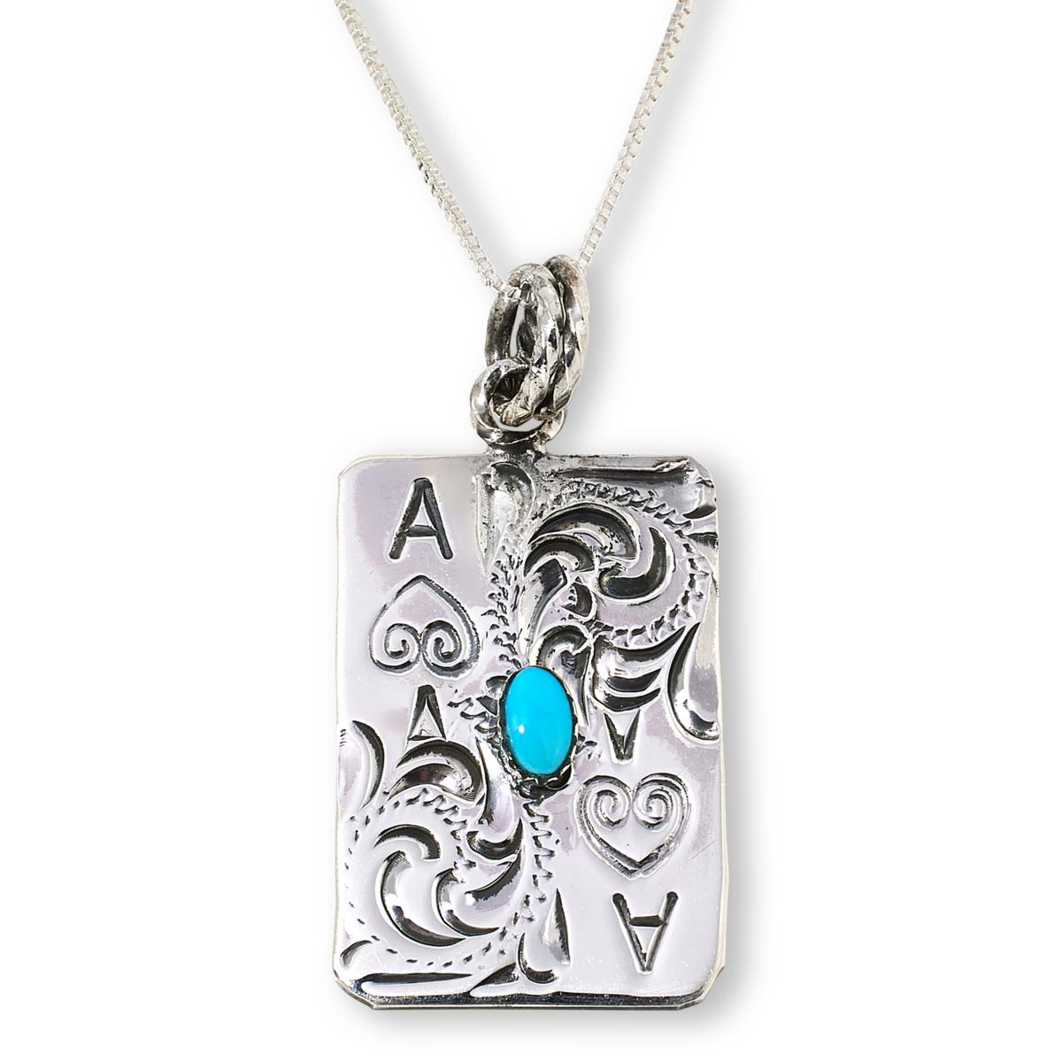 Chaco Canyon Sterling Silver Sleeping Beauty Turquoise Ace of Spades Pendant Necklace, 18"