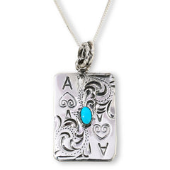 Chaco Canyon Sterling Silver Sleeping Beauty Turquoise Ace of Spades Pendant Necklace, 18"