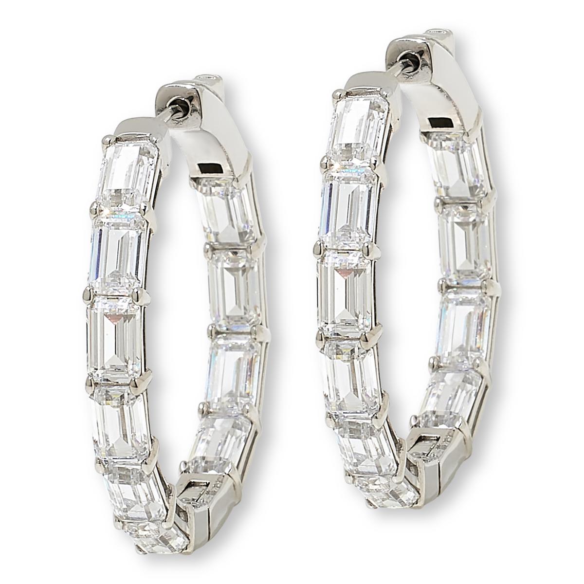 Absolute Sterling Silver Emerald Cut Inside-Outside Hoop Earrings,  1"