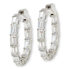 Absolute Sterling Silver Emerald Cut Inside-Outside Hoop Earrings,  1"