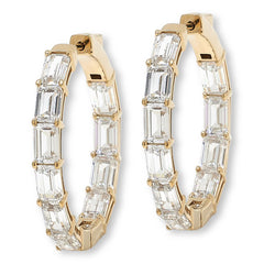 Absolute Sterling Silver Emerald Cut Inside-Outside Hoop Earrings,  1"