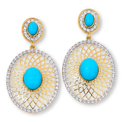 Rarities Sterling Silver Goldclad Turquoise & White Zircon Oval Filigree Drop Earrings