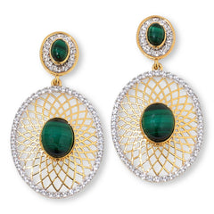 Rarities Sterling Silver Goldclad Malachite & White Zircon Oval Filigree Drop Earrings