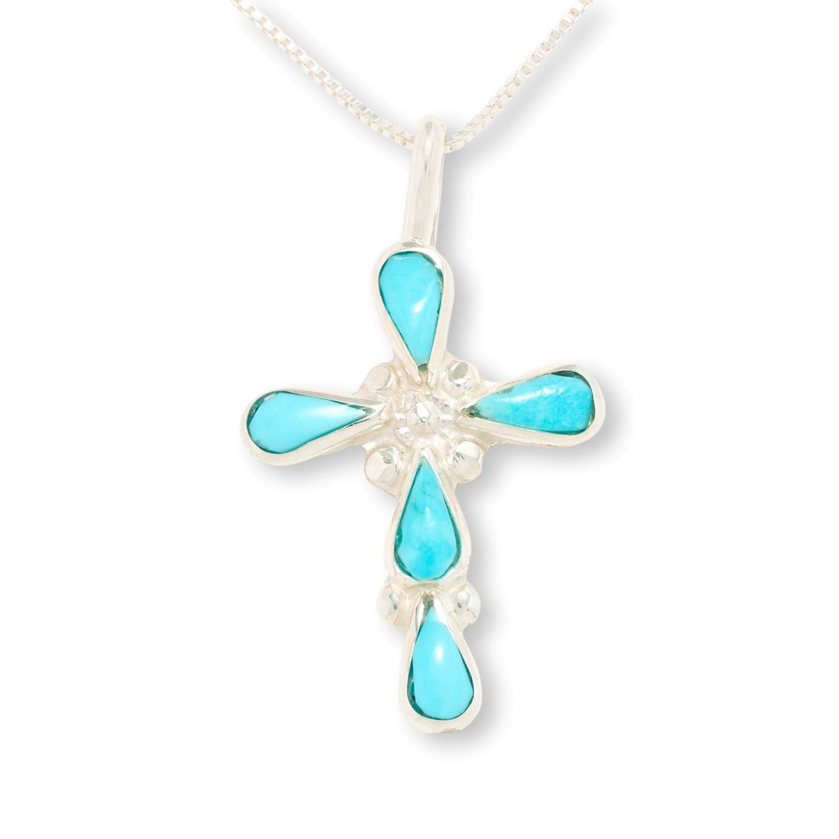 Chaco Canyon Sleeping Beauty Turquoise Cross Pendant Necklace, 18"