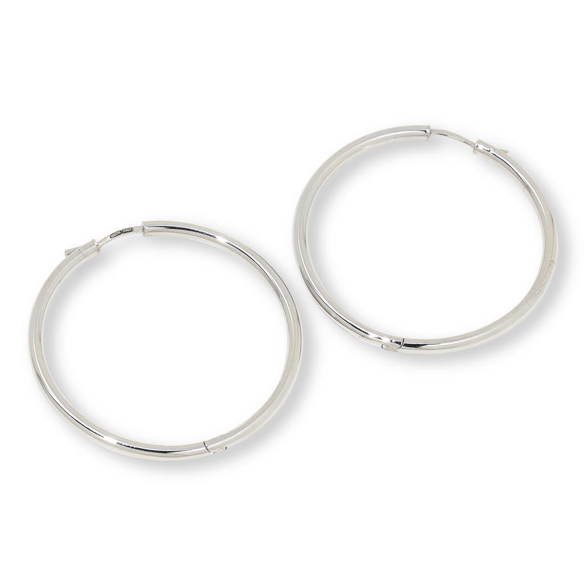 Fiorenza Sterling Silver Push-Clasp  Endless Hoop Earrings, 2"