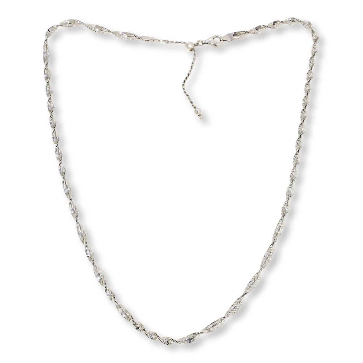 Fiorenza Sterling Silver Twisted Herringbone Adjustable Chain Necklace,  20"