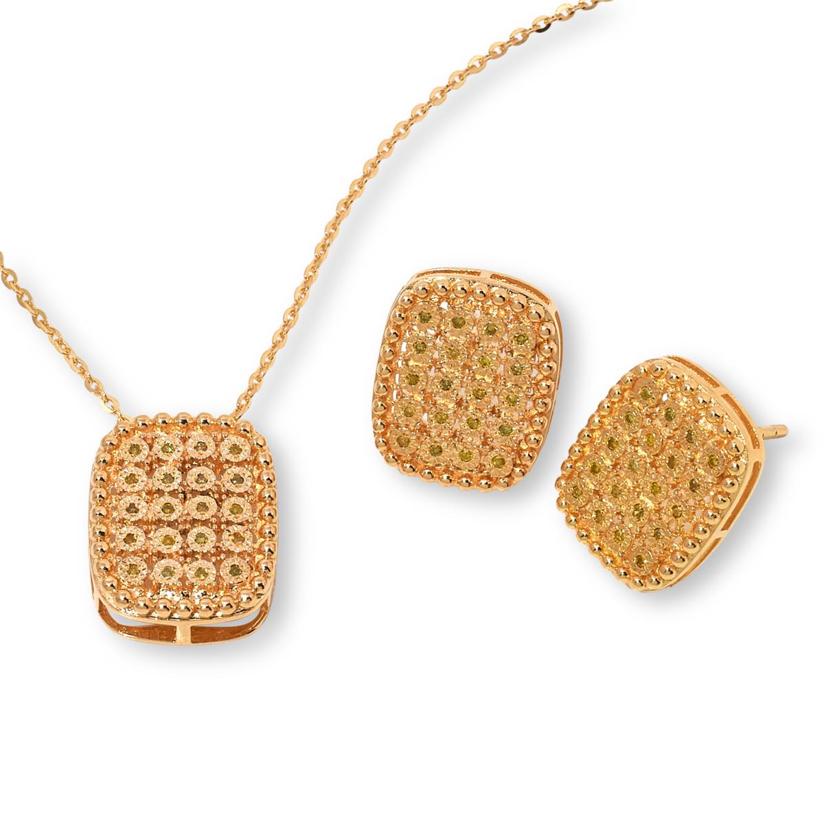 Colleen Lopez Sterling Silver Goldclad 1/5ctw Diamond Pavé Cushion Jewelry Set