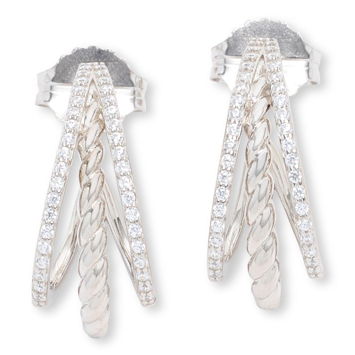Absolute Sterling Silver .53ctw Triple-Row J-Hoop Earrings