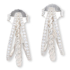 Absolute Sterling Silver .53ctw Triple-Row J-Hoop Earrings