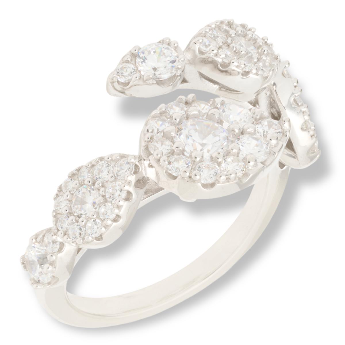 Absolute Sterling Silver 2.50ctw Pear-Shaped Halo Bypass Ring, Size 8
