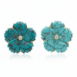 Connie Craig Carroll Goldtone Composite Turquoise Shell Flower Drop Earrings