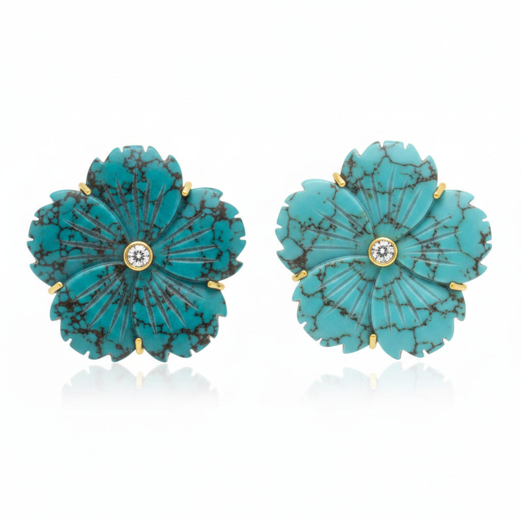 Connie Craig Carroll Goldtone Composite Turquoise Shell Flower Drop Earrings
