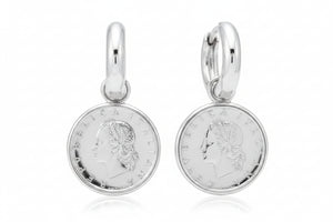 Bellezza Bronze Polished Hoop with Detachable "Coin" Charm Drop Earrings