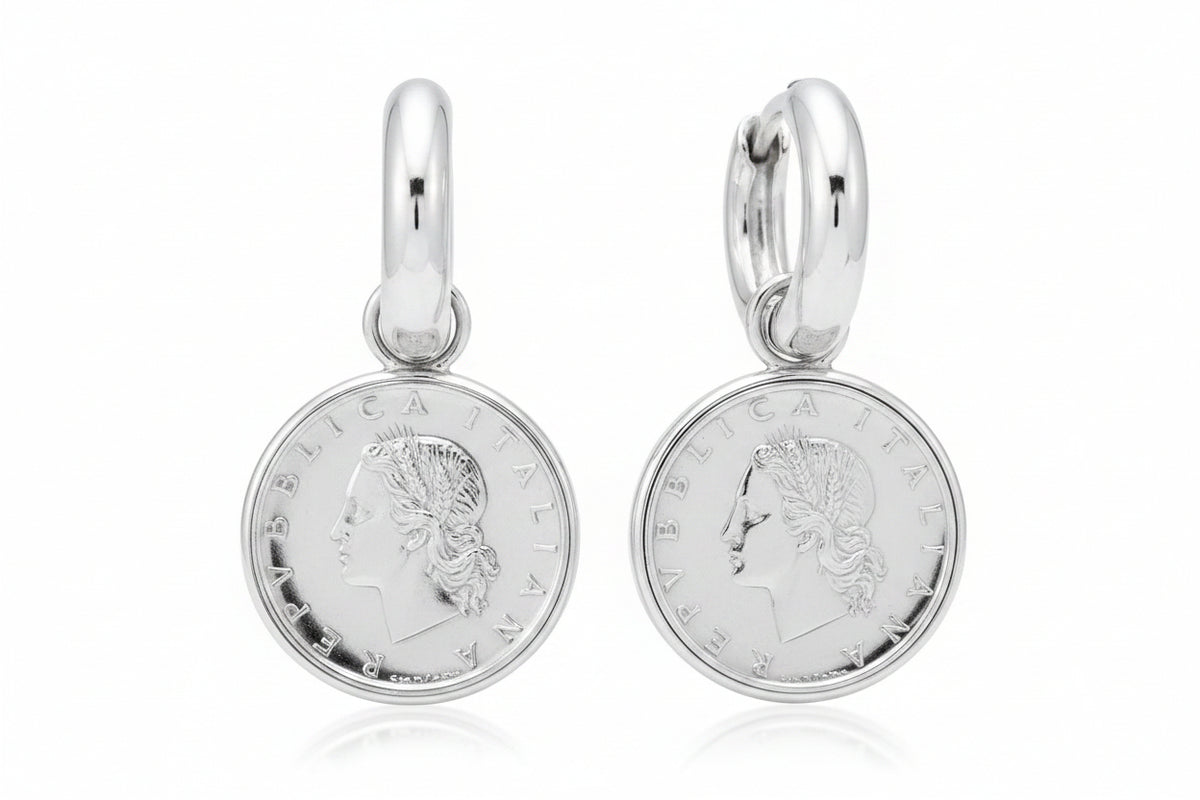 Bellezza Bronze Polished Hoop with Detachable "Coin" Charm Drop Earrings
