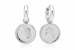 Bellezza Bronze Polished Hoop with Detachable "Coin" Charm Drop Earrings