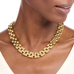 Soave Oro 14K Gold Electroform 3-Row Panther-Link Necklace, 18"