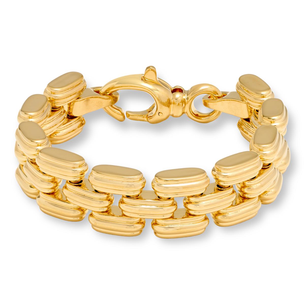 Soave Oro 14K Gold Electroform 3-Row Panther-Link Bracelet, 7-1/2"