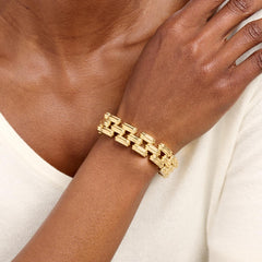 Soave Oro 14K Gold Electroform 3-Row Panther-Link Bracelet, 7-1/2"