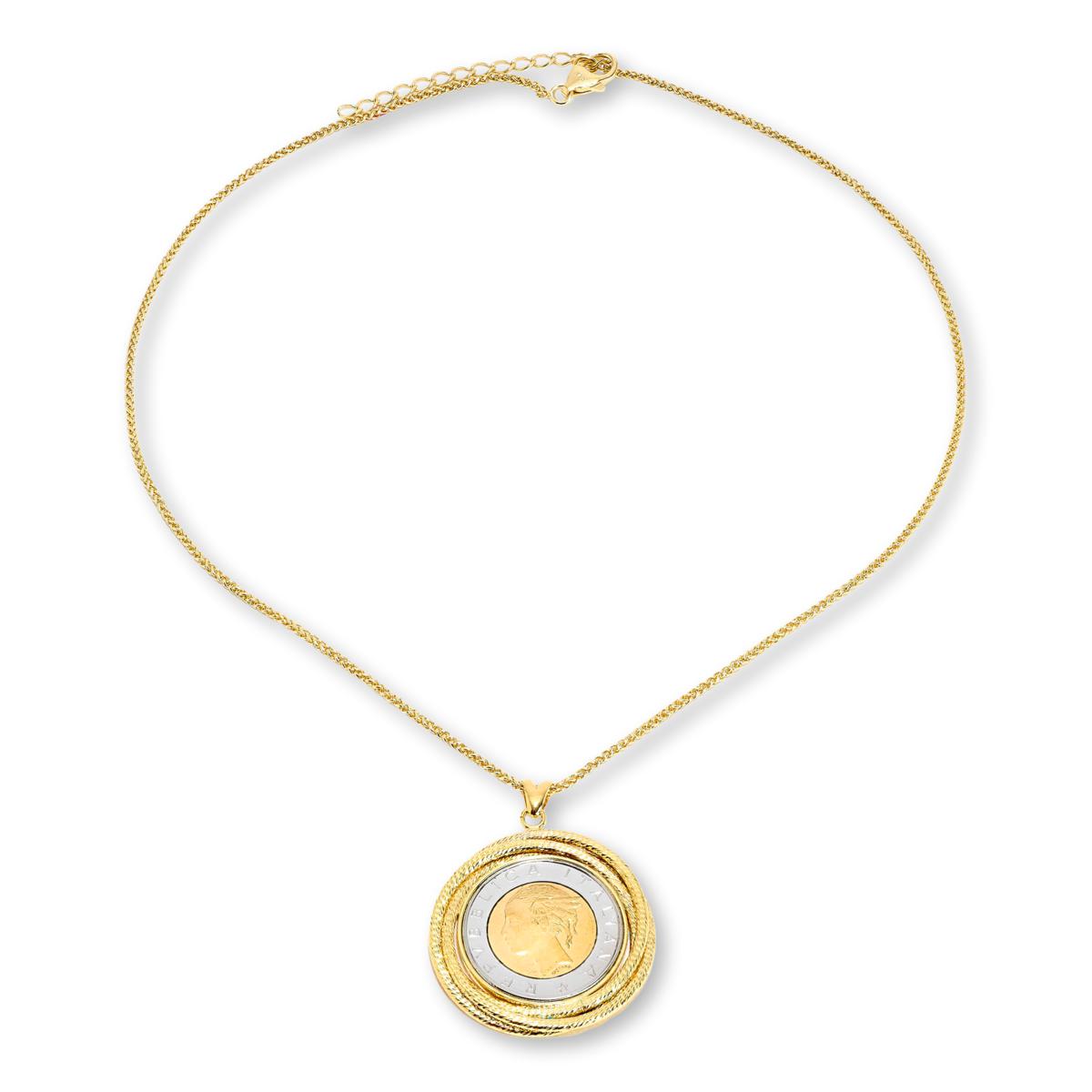 Bellezza 500 Lira Coin Bronze Pendant Spiga Chain Necklace, 18"