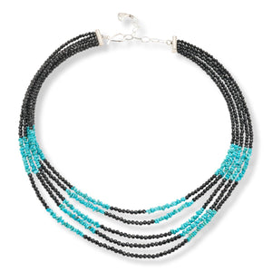 Jay King Sterling Silver Black Spinel & Turquoise Bead 5-Strand Necklace, 18"