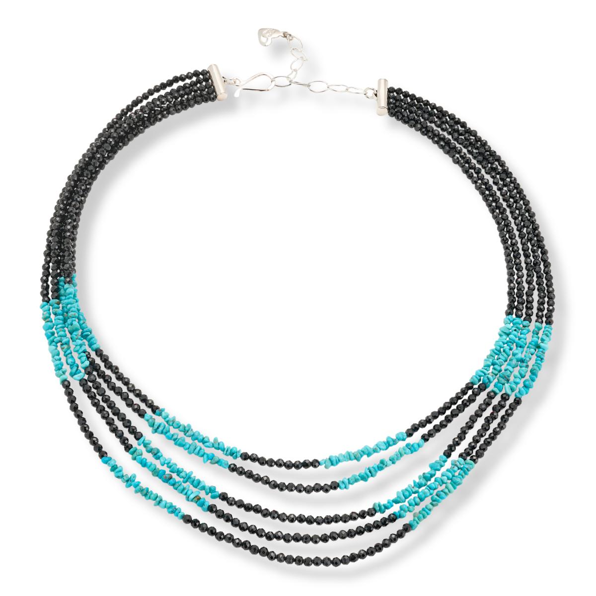 Jay King Sterling Silver Black Spinel & Turquoise Bead 5-Strand Necklace, 18"