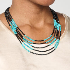 Jay King Sterling Silver Black Spinel & Turquoise Bead 5-Strand Necklace, 18"