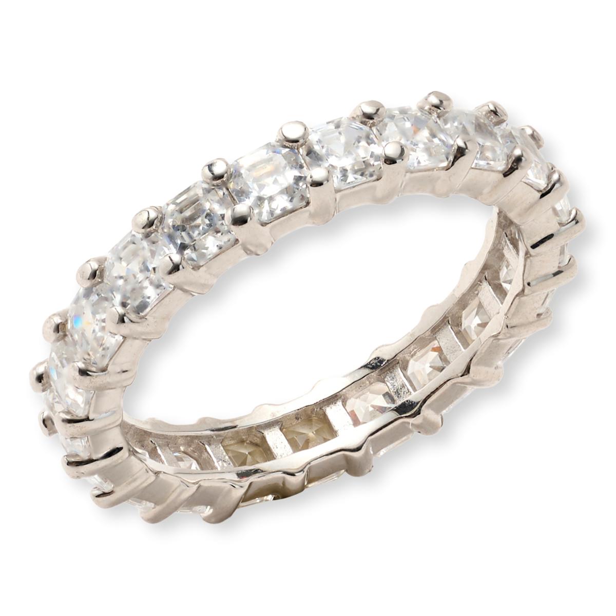 Absolute Sterling Silver Simulated Diamond 3mm Asscher Eternity Ring, Size 7