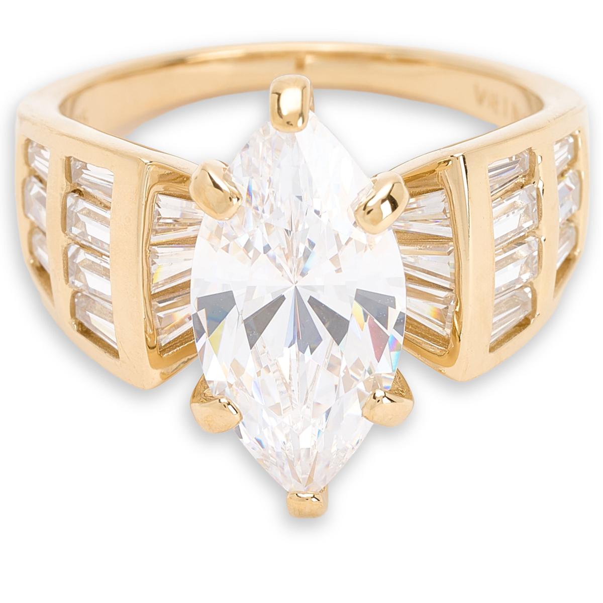 Absolute Sterling Silver Goldclad 14.96ctw Marquise Solitaire with Baguettes Ring, Size 8