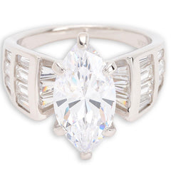 Absolute Sterling Silver 14.96ctw Marquise Solitaire with Baguettes Ring, Size 7