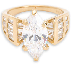 Absolute Sterling Silver Goldclad 14.96ctw Marquise Solitaire with Baguettes Ring, Size 8